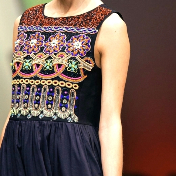 Anthropologie Megan Park Hand Beaded Navy Maxi Dress Size 4 - Picture 1 of 12